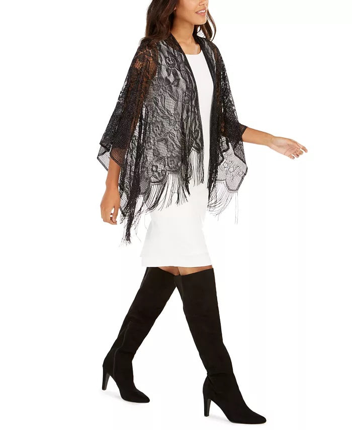 INC International Concepts Topper de malha floral de lurex feminino, preto, tamanho regular