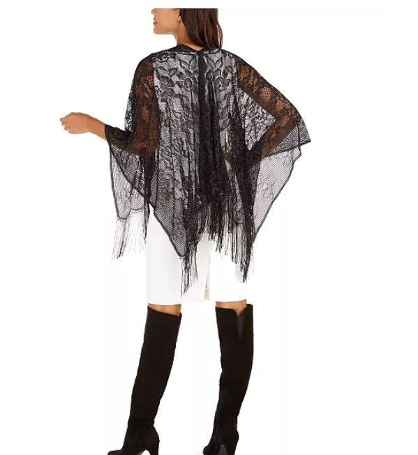 INC International Concepts Topper de malha floral de lurex feminino, preto, tamanho regular