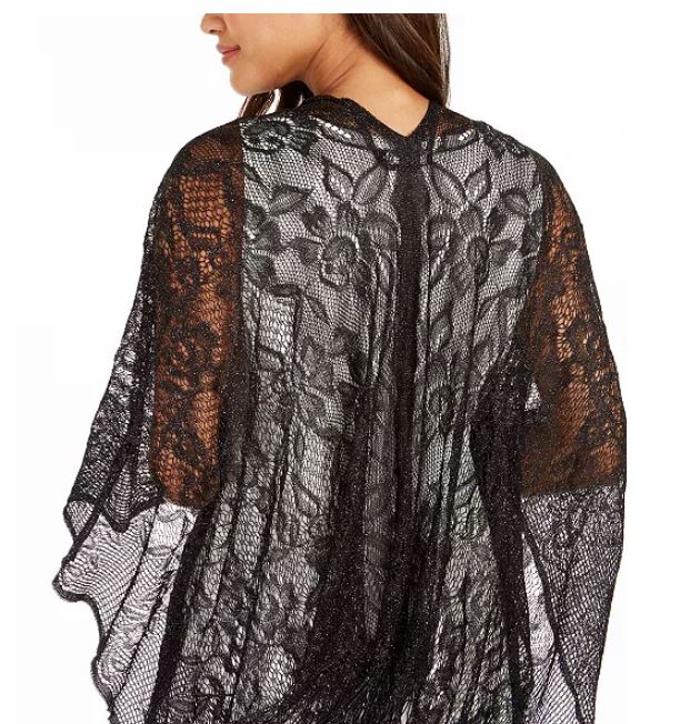 INC International Concepts Topper de malha floral de lurex feminino, preto, tamanho regular