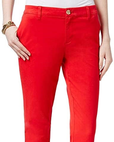 Calça chino reta com punho Tommy Hilfiger feminina, vermelha escura, tamanho 8