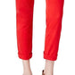 Calça chino reta com punho Tommy Hilfiger feminina, vermelha escura, tamanho 8