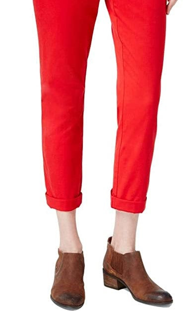 Calça chino reta com punho Tommy Hilfiger feminina, vermelha escura, tamanho 8