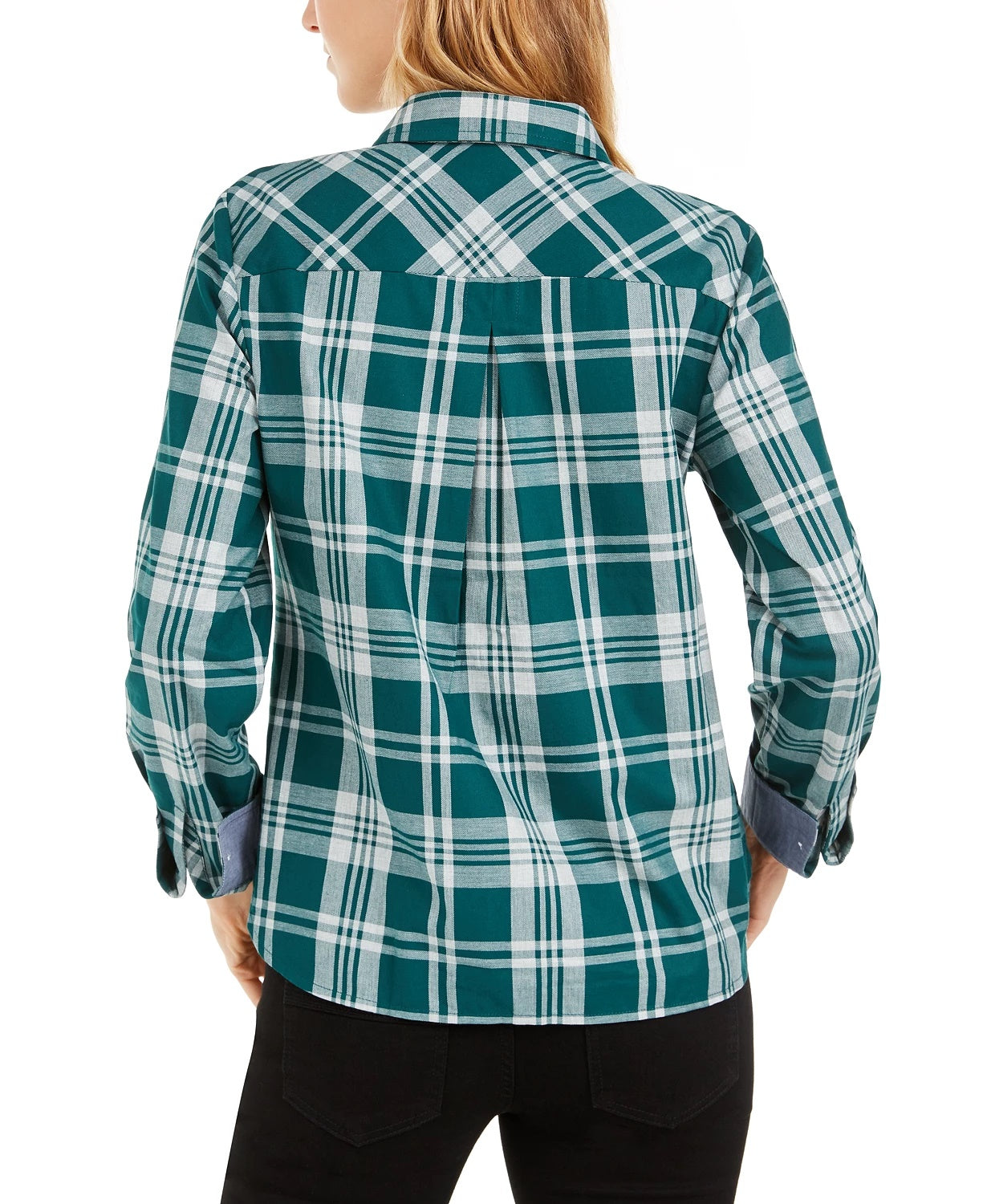 Tommy Hilfiger Top feminino de algodão xadrez popover verde tamanho XS