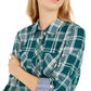 Tommy Hilfiger Top feminino de algodão xadrez popover verde tamanho XS