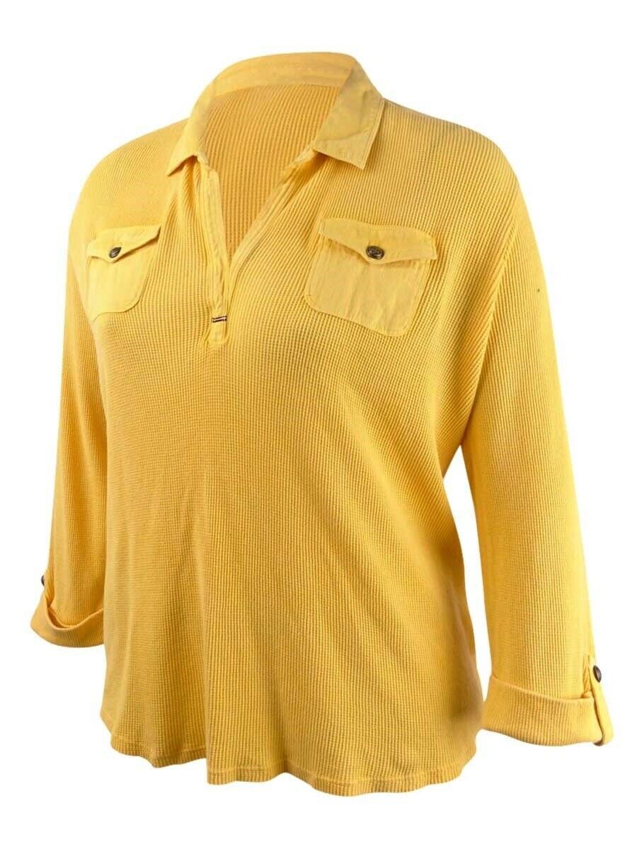 Tommy Hilfiger Blusa Waffle Popover Feminina Amarelo Brilhante Tamanho P