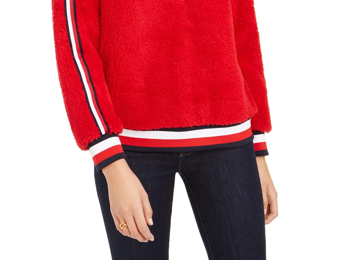 Tommy Hilfiger Moletom Sherpa Listrado Feminino Vermelho Tamanho X-G