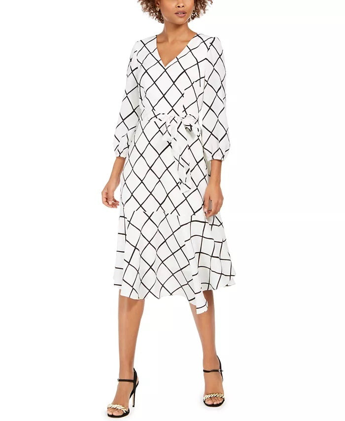 Vestido midi xadrez com babados e bainha, tamanho 14, da Jessica Howard, feminino