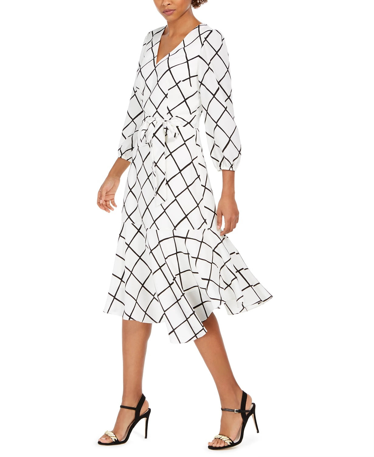 Vestido midi xadrez com babados e bainha, tamanho 14, da Jessica Howard, feminino