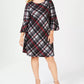 Vestido feminino plus size xadrez com manga sino Jessica Howard, cor carvão, tamanho 1X