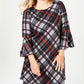Vestido feminino plus size xadrez com manga sino Jessica Howard, cor carvão, tamanho 1X