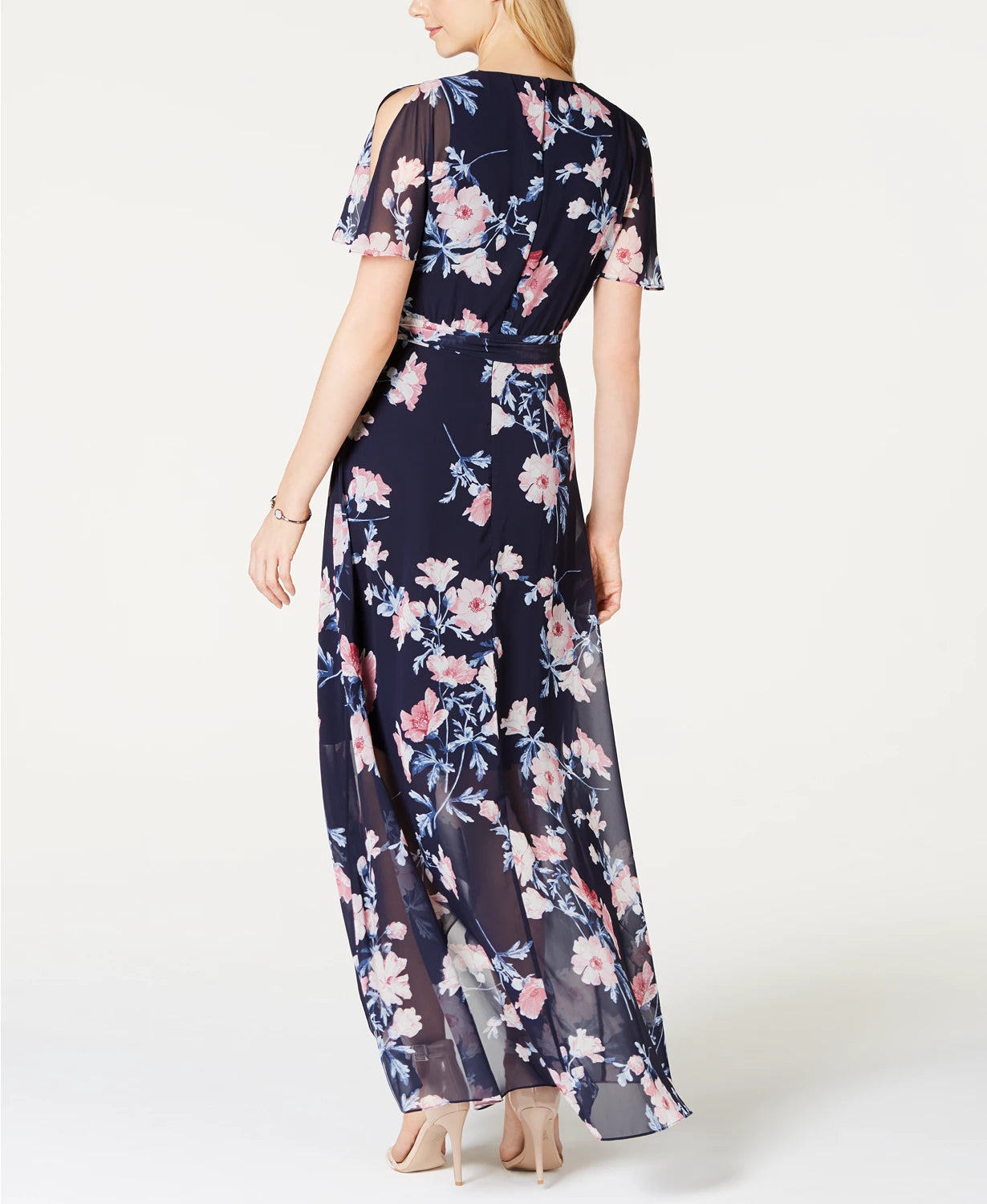 Vestido longo feminino Jessica Howard com estampa floral e efeito envelope, azul, tamanho 14