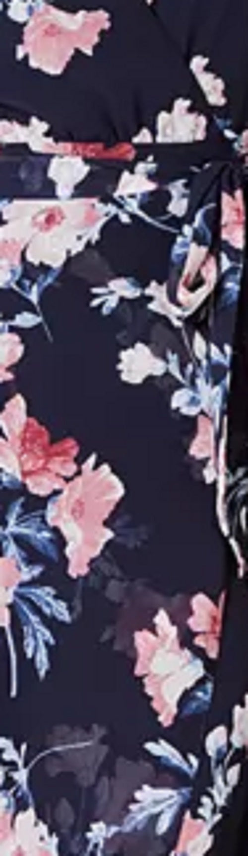 Vestido longo feminino Jessica Howard com estampa floral e efeito envelope, azul, tamanho 14