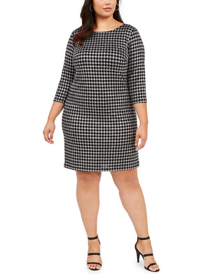 Vestido feminino plus size pied-de-poule com brilho e fenda, tamanho 18W, da Jessica Howard