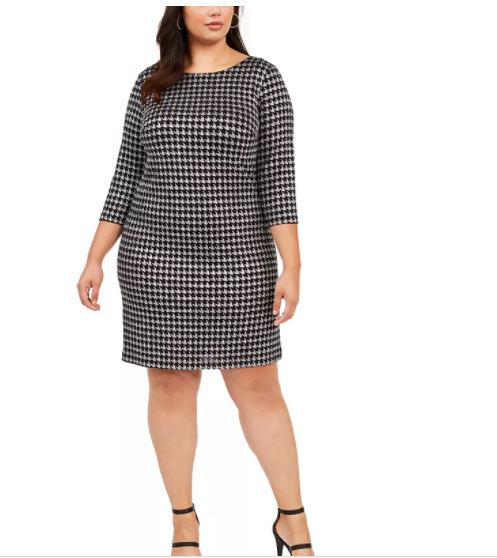 Vestido feminino plus size pied-de-poule com brilho e fenda, tamanho 18W, da Jessica Howard
