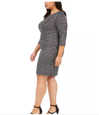 Vestido feminino plus size pied-de-poule com brilho e fenda, tamanho 18W, da Jessica Howard