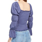 Rewash Junior's Smocked Ruffle Trimmed Top Azul Tamanho Grande