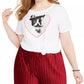 Camiseta feminina moderna Lux com estampa de buldogue francês, tamanho 1X, branca
