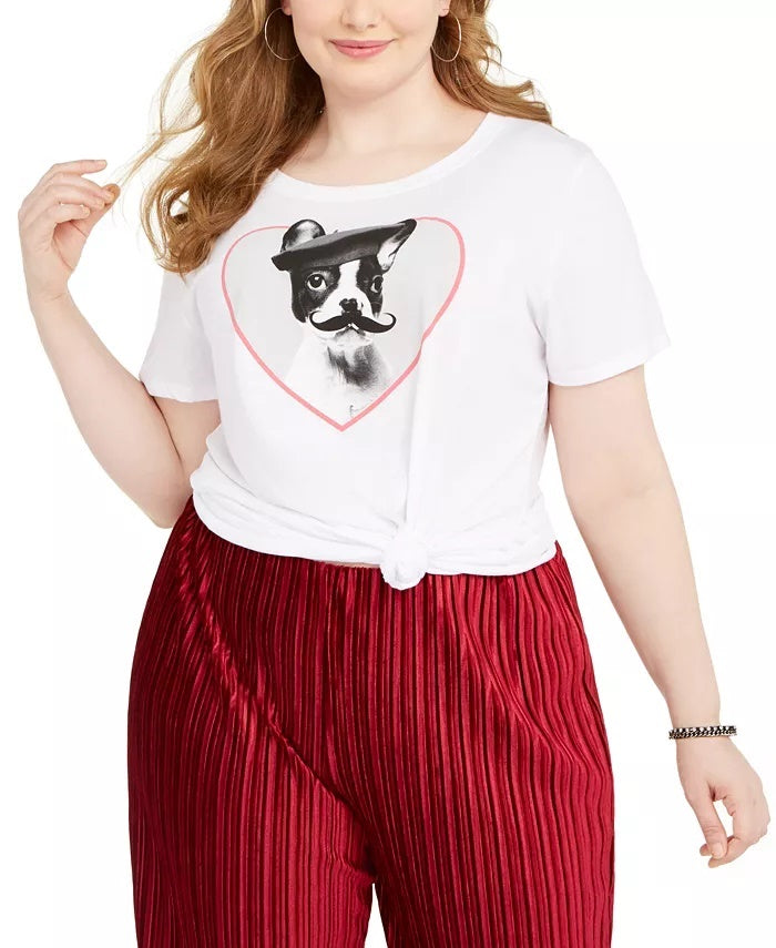Camiseta feminina moderna Lux com estampa de buldogue francês, tamanho 1X, branca