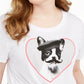 Camiseta feminina moderna Lux com estampa de buldogue francês, tamanho 1X, branca