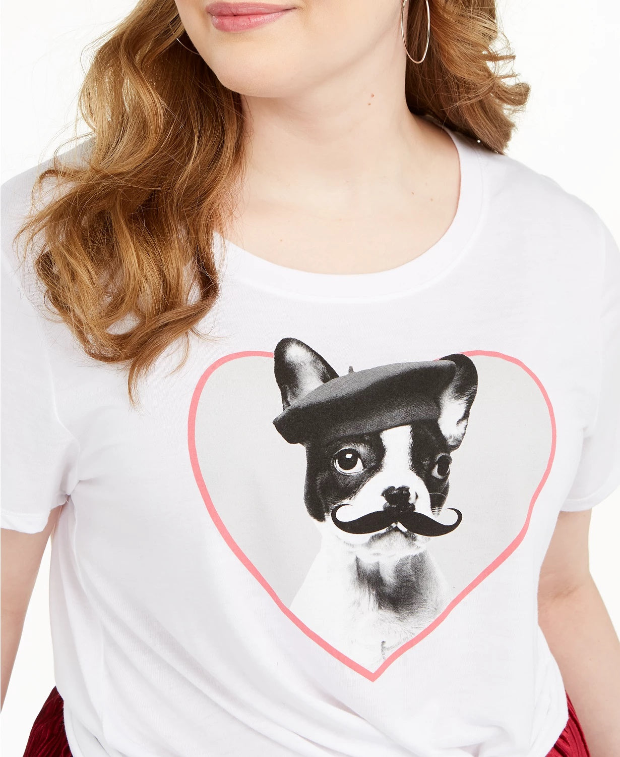 Camiseta feminina moderna Lux com estampa de buldogue francês, tamanho 1X, branca
