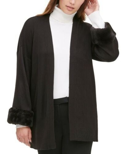 Cardigan Calvin Klein Feminino com Punho de Pele Sintética Preto Tamanho Grande