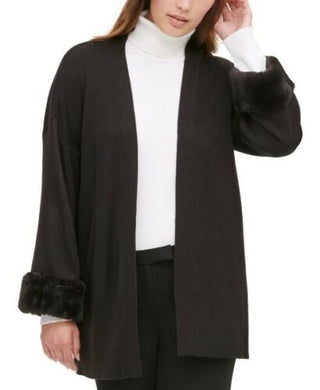 Cardigan Calvin Klein Feminino com Punho de Pele Sintética Preto Tamanho Grande