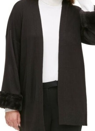 Cardigan Calvin Klein Feminino com Punho de Pele Sintética Preto Tamanho Grande