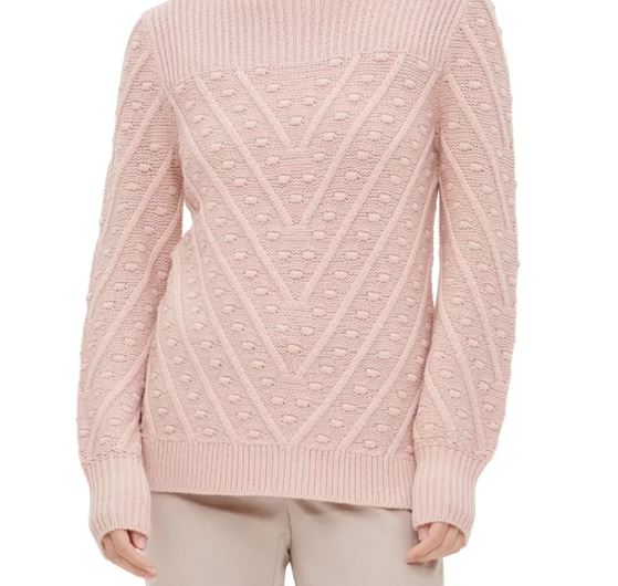 Suéter Calvin Klein Feminino Popcorn Knit Gola Falsa Rosa Tamanho X-G