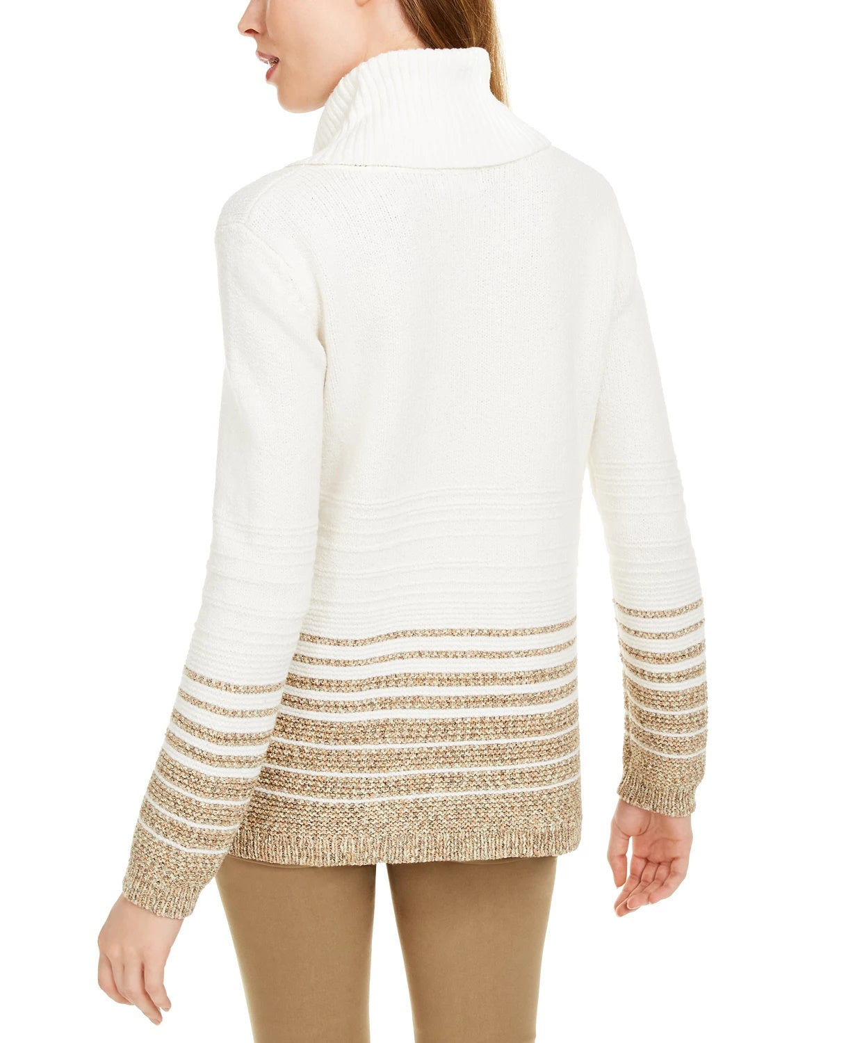 Suéter feminino Calvin Klein listrado gola alta marrom tamanho grande