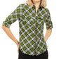 Blusa feminina xadrez com zíper frontal Michael Kors, verde, tamanho pequeno