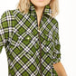 Blusa feminina xadrez com zíper frontal Michael Kors, verde, tamanho pequeno