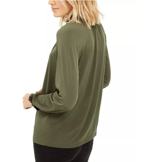 Blusa feminina Michael Kors com babados, manga comprida, gola V, verde, tamanho pequeno
