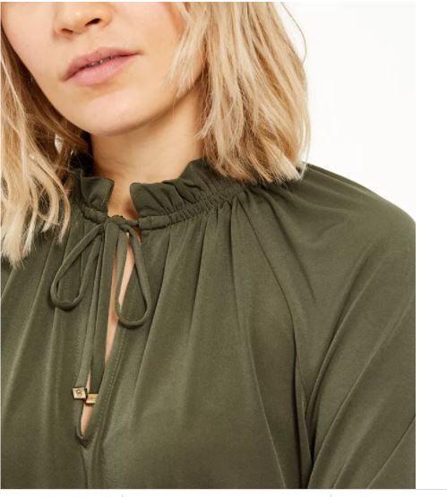 Blusa feminina Michael Kors com babados, manga comprida, gola V, verde, tamanho pequeno