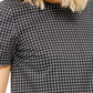 Blusa feminina Michael Kors preta xadrez, manga curta, gola redonda, tamanho grande, prateada