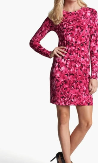 Vestido curto feminino Michael Kors com estampa floral e babados, tamanho médio, rosa Tedo