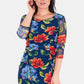 Vestido longo feminino estampado com fenda dupla, azul marinho, tamanho extragrande, da NY Collection