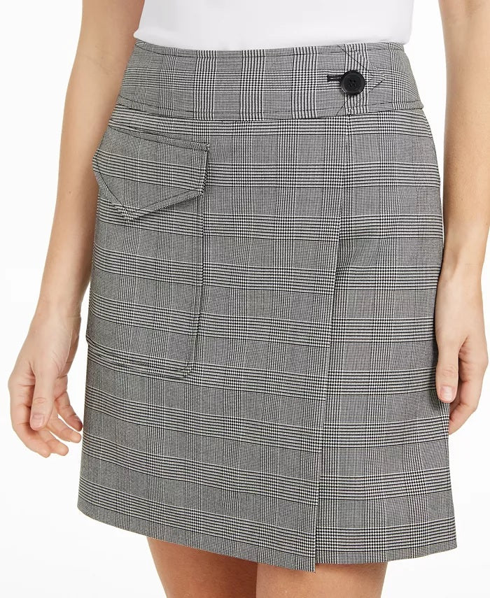 Calvin Klein X-Fit Slim Fit Saia Xadrez Faux Wrap Feminina Carvão Tamanho 2