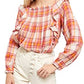 Blusa xadrez Siena com babados Free People feminina, marfim, tamanho médio