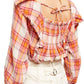 Blusa xadrez Siena com babados Free People feminina, marfim, tamanho médio