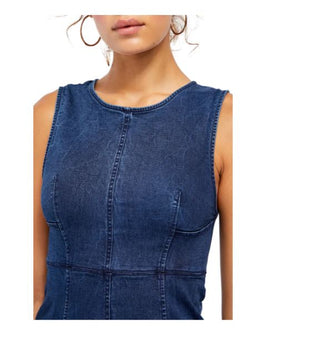 Minivestido Alex Chambray para mulheres da Free People, azul-marinho, tamanho 2