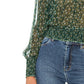 Free People Feminino Verde Estampado Manga Longa Gola Mandarim Peplum Verde Tamanho P