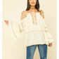 Blusa bordada Talia feminina Free People, branca, tamanho X-S