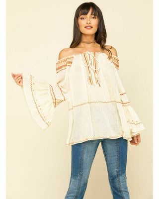 Blusa bordada Talia feminina Free People, branca, tamanho X-S