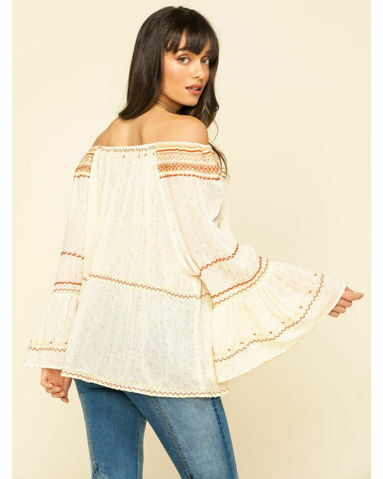 Blusa bordada Talia feminina Free People, branca, tamanho X-S