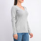 Suéter feminino DKNY com fios metálicos e detalhes prateados, tamanho extragrande