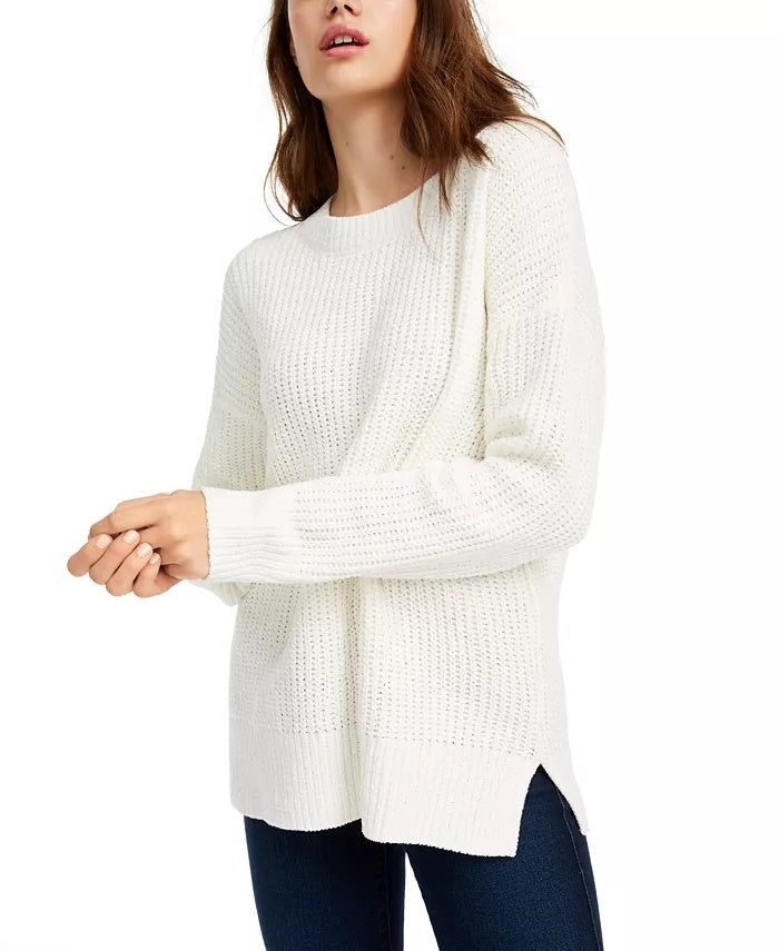 Suéter de chenille Pink Rose Juniors, tamanho pequeno, branco