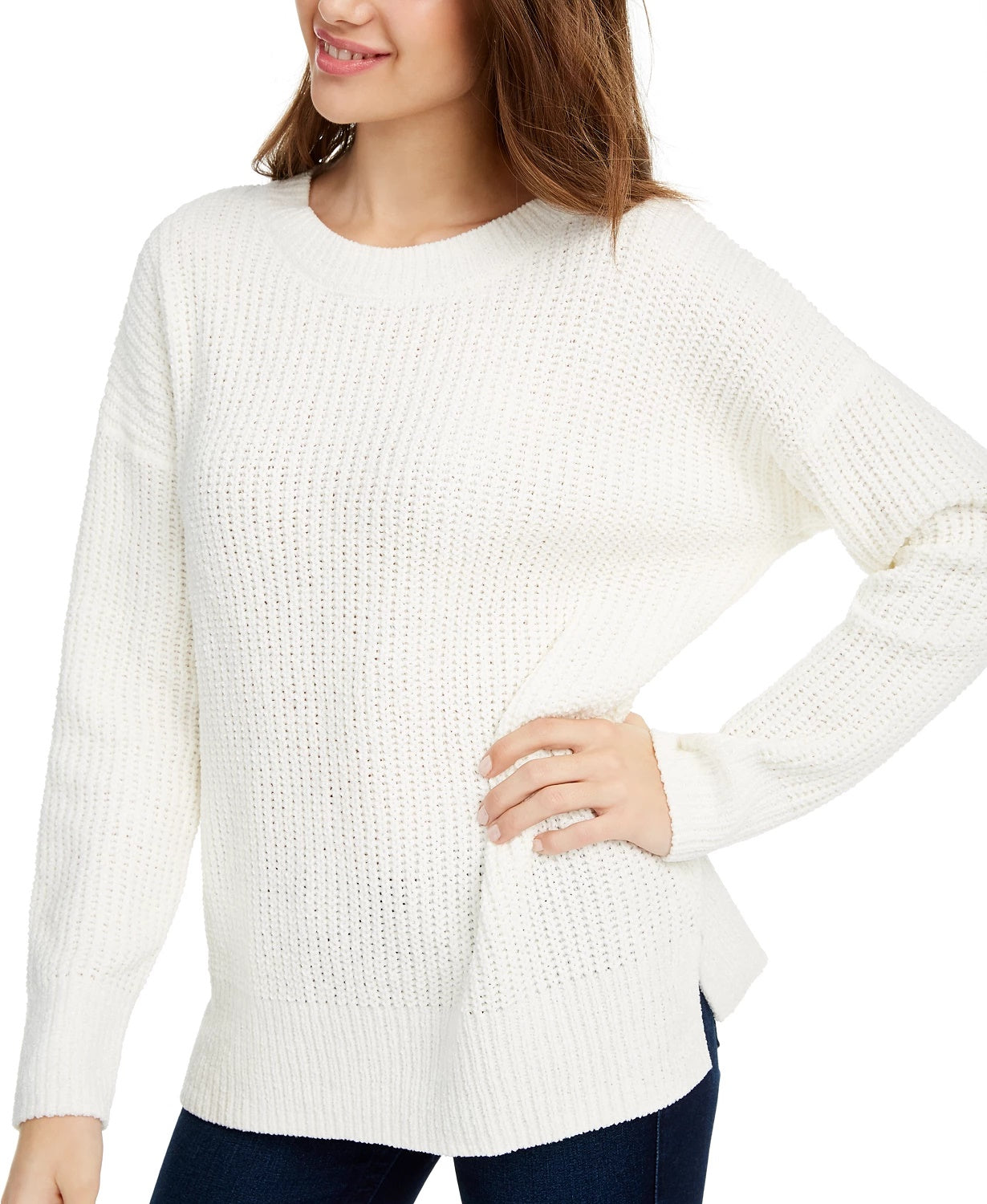 Suéter de chenille Pink Rose Juniors, tamanho pequeno, branco