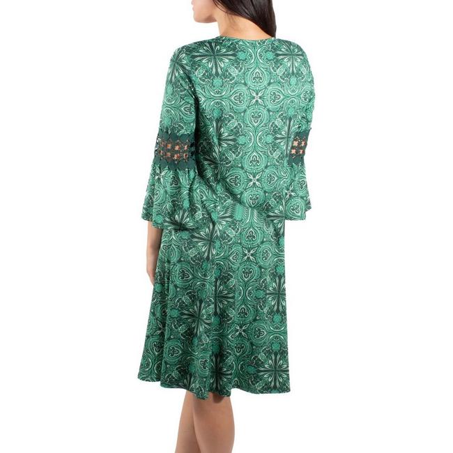 Vestido curto de crochê com manga sino e acabamento em crochê da coleção feminina NY, tamanho pequeno, verde