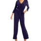 Macacão feminino NY Collection com decote sobrepeliz, roxo, tamanho pequeno, médio