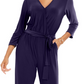 Macacão feminino NY Collection com decote sobrepeliz, roxo, tamanho pequeno, médio